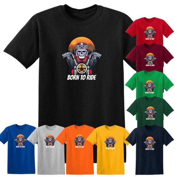 BORN TO RIDE BIKER T-SHIRT Motorbike Motorcycle Racer Chopper Bike Mens T Shirt