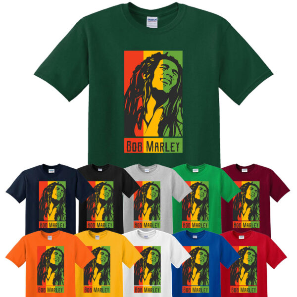 Bob Marley Inspired Reggae Superstar Fan Tee Shirt Jamaican Flag T-Shirt