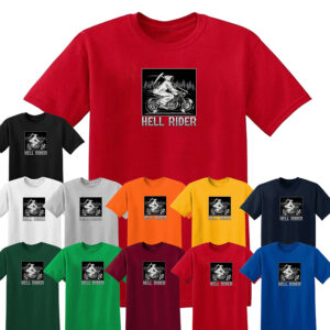 HELL RIDER Skull BIKER T-SHIRT Motorbike Motorcycle Racer Chopper Mens Funny Top