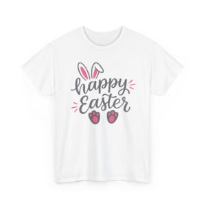 Happy Easter Bunny Tee — Cute Pink Paw & Ears Easter T Shirt Easter T-Shirt